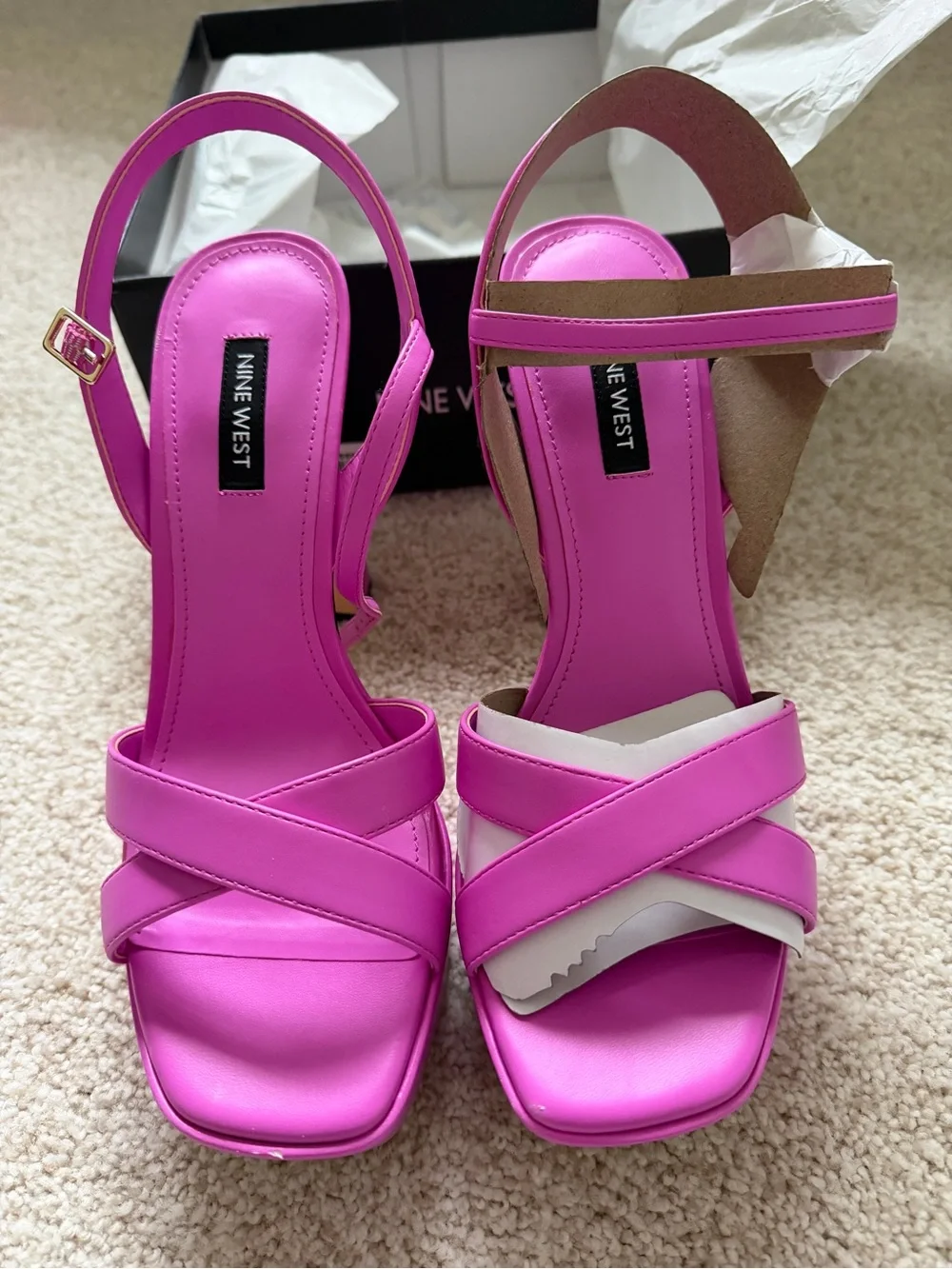 Nine West “Iriv” Pink Platform Leather Ankle-Strap Sandals